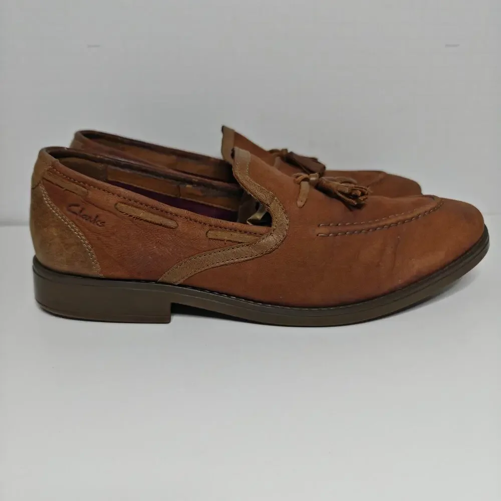 Clarks Collection Men Size 12 Brown Leather Tassel Loafers Cushion Ortholite